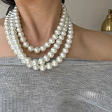 3 Row Layer Pearl Choker Necklace Birthday Gift