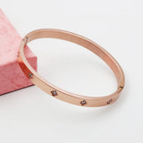 Clover Bracelets Stainless Steel Bangles Cubic Zirconia Golden Women Jewelry