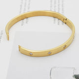 Clover Bracelets Stainless Steel Bangles Cubic Zirconia Golden Women Jewelry