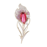 Red Zircon Inlaid Tulip Brooch Pin Winter Jewelry Christmas Broche
