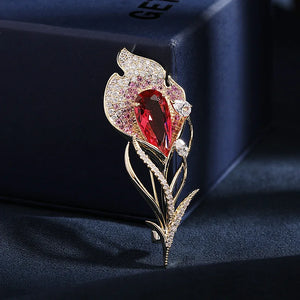 Red Zircon Inlaid Tulip Brooch Pin Winter Jewelry Christmas Broche