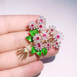 CZ Flower Brooch Wedding Bridal Bouquet Pin