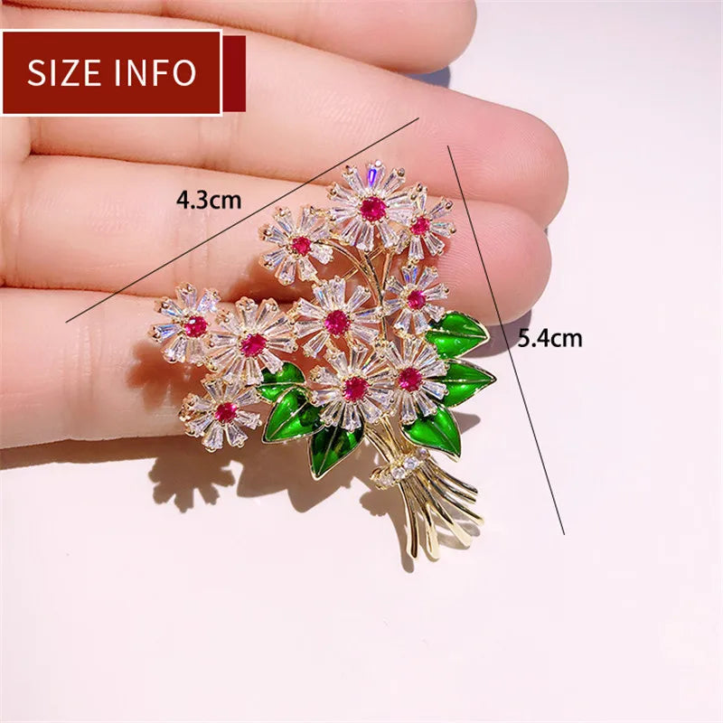 CZ Flower Brooch Wedding Bridal Bouquet Pin