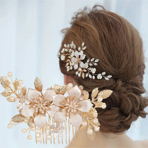 Crystal Golden Leaf Hair Jewelry Bridesmaid Tiara Flower Hair Pin