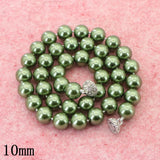 10mm Army Green Pearl Beads Necklace Magnet Clasp Women