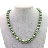 10mm Army Green Pearl Beads Necklace Magnet Clasp Women