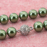 10mm Army Green Pearl Beads Necklace Magnet Clasp Women