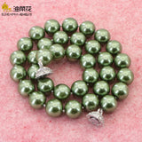 10mm Army Green Pearl Beads Necklace Magnet Clasp Women