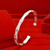 925 Silver Bamboo Bangle Cuff Bracelet Wedding Jewelry
