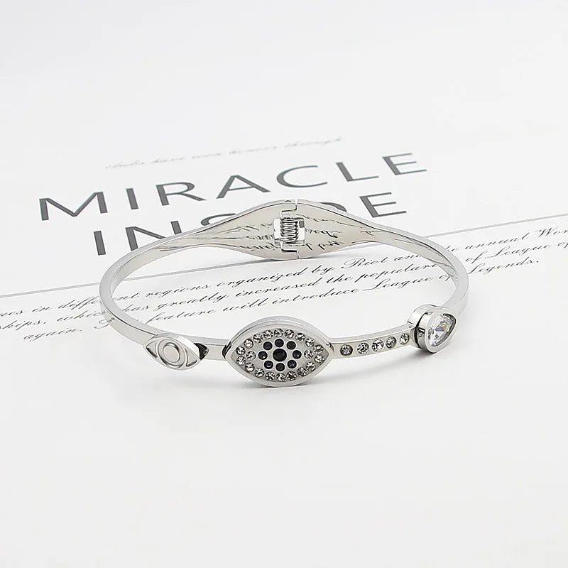 Crystal Woman Bracelets & Bangle Stainless Steel Spring Open Plated Bangle