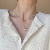 925 Silver Geometric Pearl Clavicle Chain Necklace Pendant