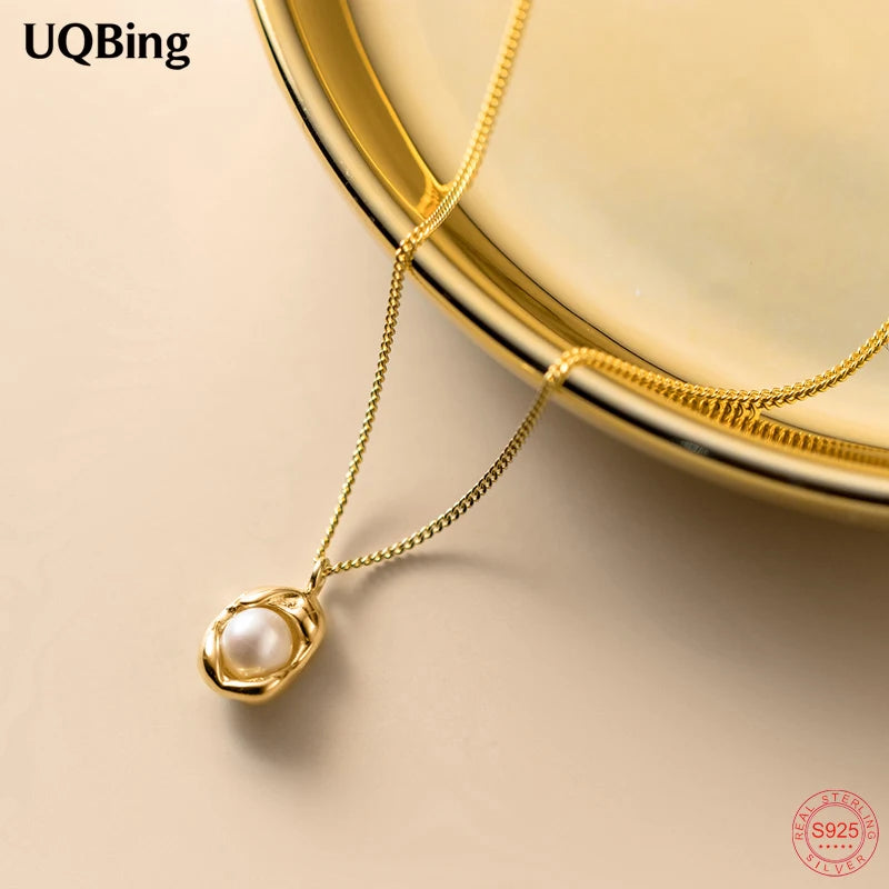 925 Silver Geometric Pearl Clavicle Chain Necklace Pendant