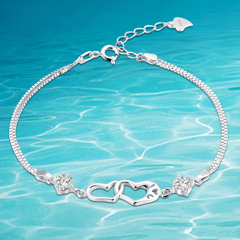 925 Silver Heart Bracelet Women's Jewelry Anniversary Accessories
