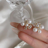 Zircon Pearl Paved Stud Earrings Creative Delicate Earings