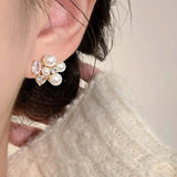 Zircon Pearl Paved Stud Earrings Creative Delicate Earings