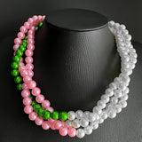 Pink Green Pearl Layered Twisted Choker Necklace
