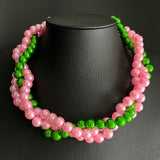 Pink Green Pearl Layered Twisted Choker Necklace
