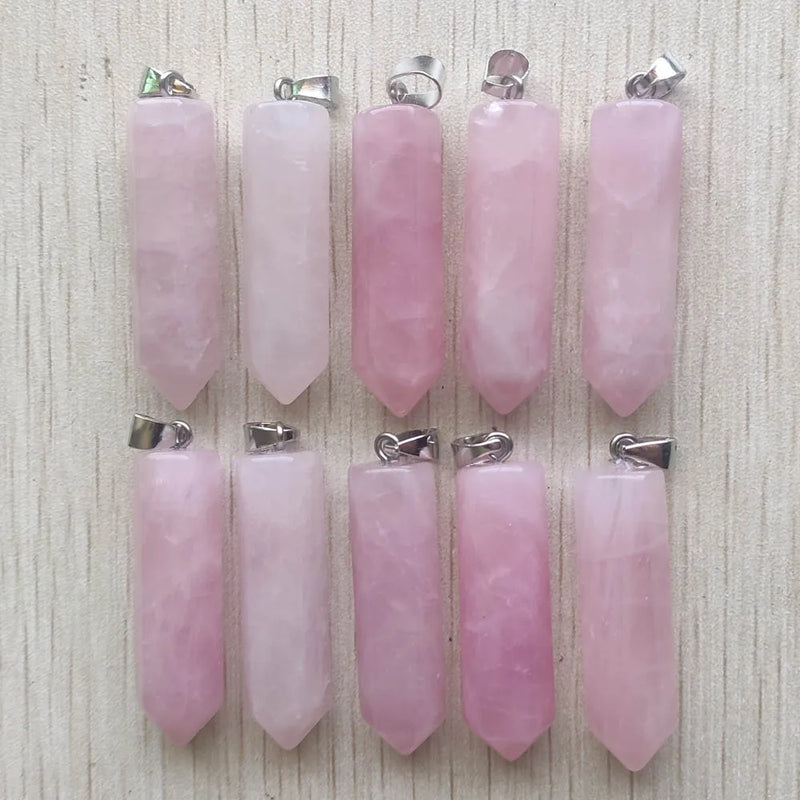 Pink Rose Quartz Stone Pillar Pendant for Jewelry Making 10pcs