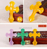 Handwork Natural Green Yellow Agate Jade Cross Lucky Pendant + Rope Necklace