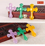 Handwork Natural Green Yellow Agate Jade Cross Lucky Pendant + Rope Necklace