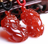 Handwork Red Agate Jade PiXiu Pendant + Rope Necklace Charming Jewelry