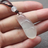Handwork Agate Jade Carved Bean Beads Lucky Pendant Necklace