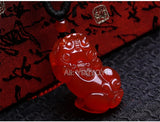 Handwork Green Red Agate Jade PiXiu Lucky Pendant Necklace