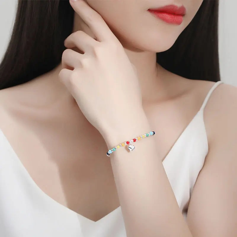 Heart Pendant Bracelet 925 Silver Zircon Chain Women Earrings