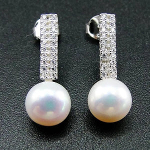 925 Silver Freshwater Pearl & CZ Stud Earrings for Women