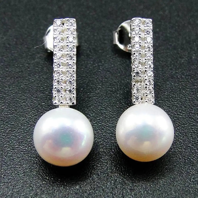 925 Silver Freshwater Pearl & CZ Stud Earrings for Women