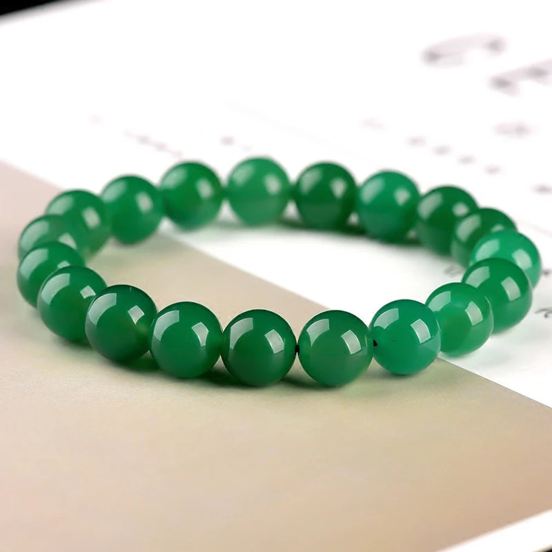 8mm Green Chalcedony Jade Beads Elastic Bracelet