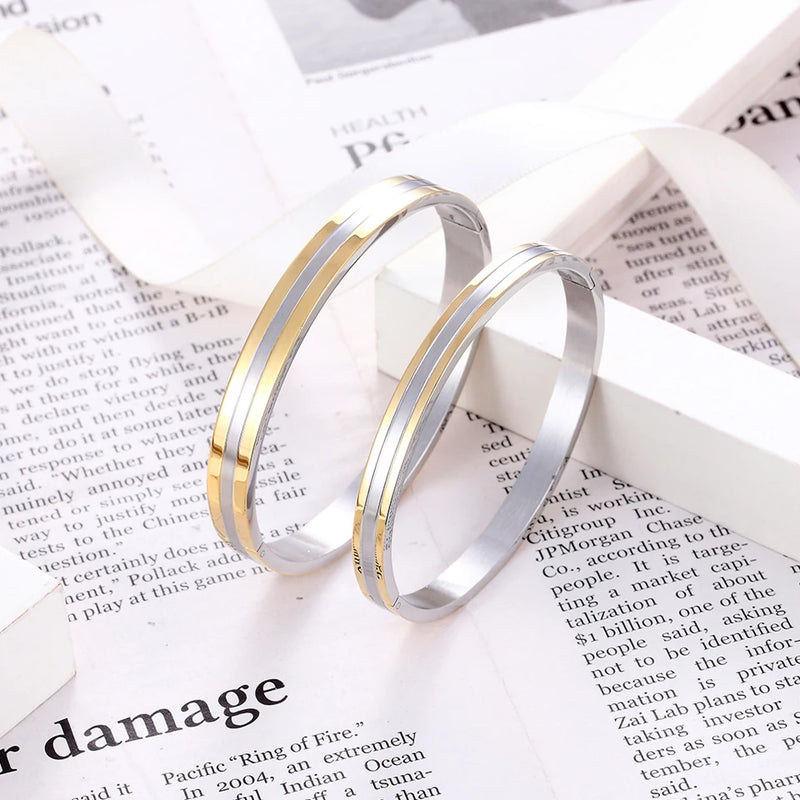 Stainless Steel Double Layer Couple Cuff Bracelet - Unisex Bangle