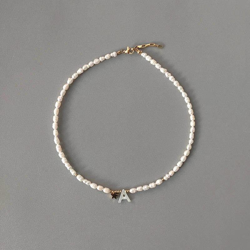 Shell Letter Pendant Necklace Customizable Charm Chain