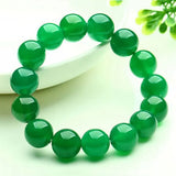 Green Natural Chalcedony Round Jade Beads Elastic Bracelet Femme