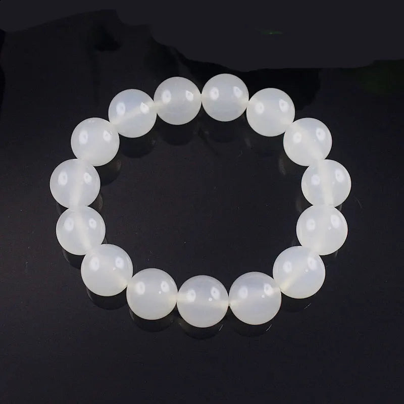 Green Natural Chalcedony Round Jade Beads Elastic Bracelet Femme