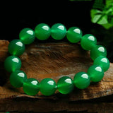 Green Natural Chalcedony Round Jade Beads Elastic Bracelet Femme