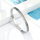 Engraved Paper Clip Bangle Stainless Steel Bracelet Women Jewelry
