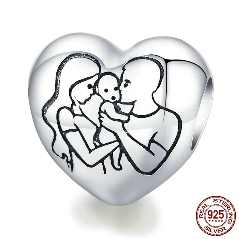 Family Together Heart Bead Charm 925 Sterling Silver Gift