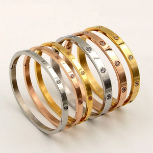 Golden Stainless Steel Bracelet with Cubic Zirconia