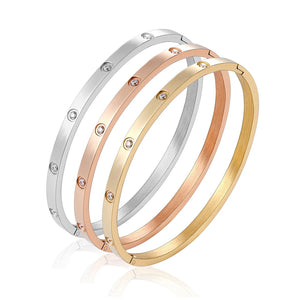 Stainless Steel Cubic Zirconia Bangles Golden Jewelry