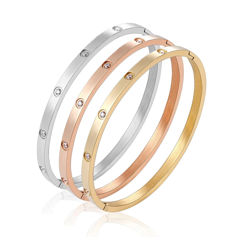 Stainless Steel Cubic Zirconia Bangles Golden Jewelry