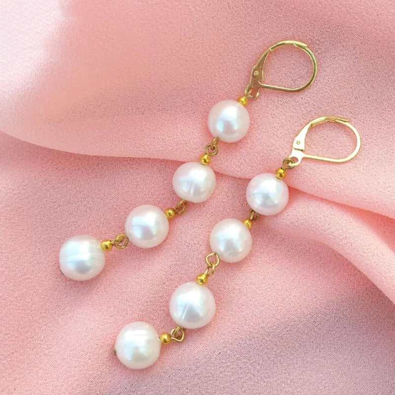 9-10mm South Sea Pearl Long Earrings - Daily Wear for Girls