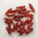 24pcs Red Wire Pillar Shape Stone Pendants for Jewelry Making