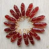 24pcs Red Wire Pillar Shape Stone Pendants for Jewelry Making