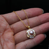 Freshwater Pearl Necklace, Cute Pendant with Mother of Pearl