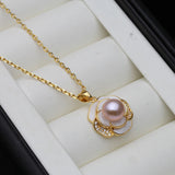 Freshwater Pearl Necklace, Cute Pendant with Mother of Pearl