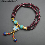 Garnet Beads Cloisonne Butterfly Charm Bracelets