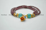 Garnet Round Beads Cloisonne Tulip Flower Stretch Bracelet Women Jewelry