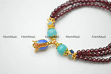 Garnet Round Beads Cloisonne Tulip Flower Stretch Bracelet Women Jewelry