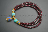 Garnet Round Beads Cloisonne Tulip Flower Stretch Bracelet Women Jewelry
